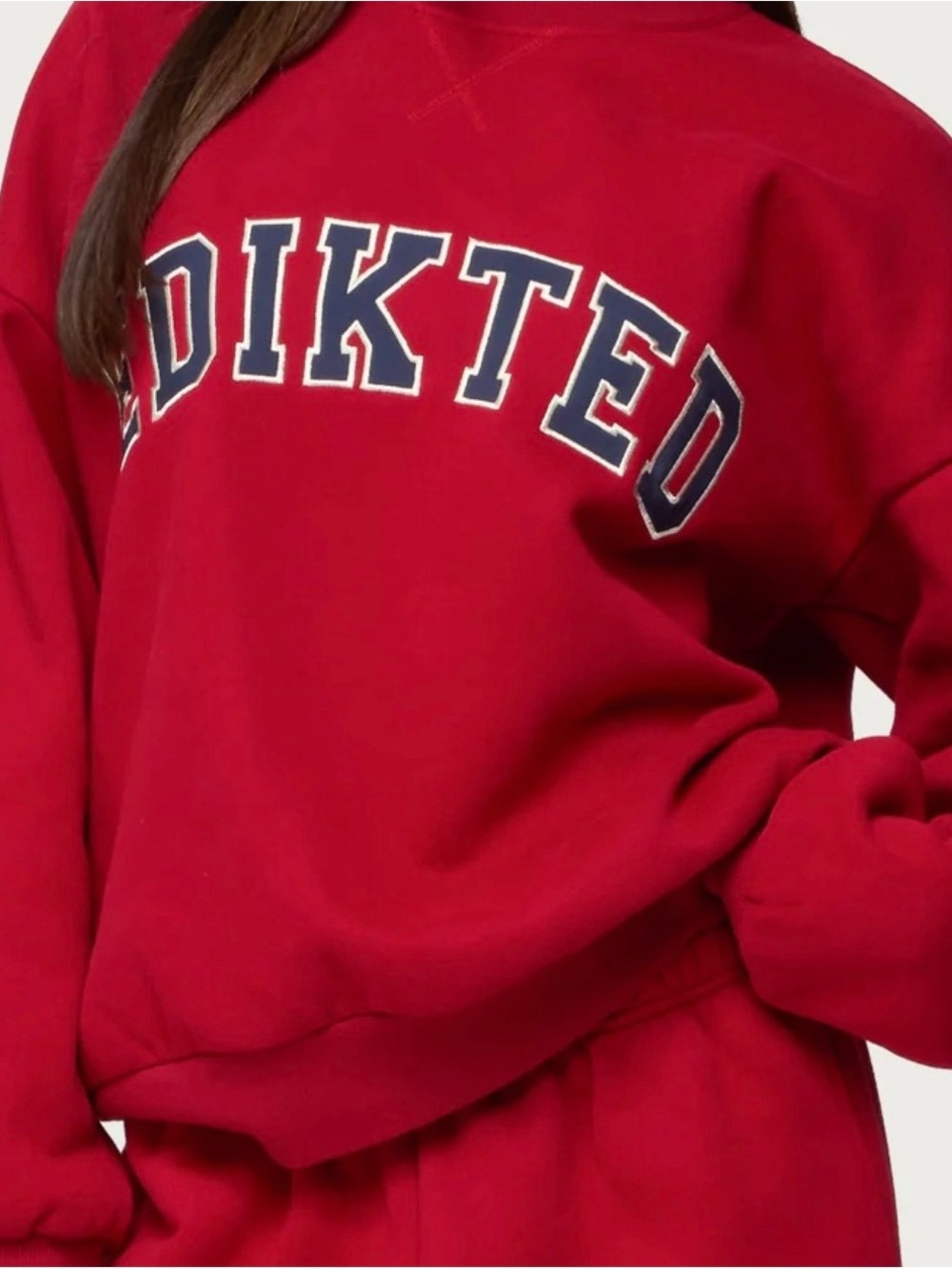 Edikted Red Crewneck Sweatshirt with Navy Lettering